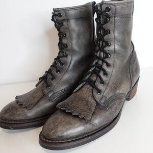 Gray Leather Packer Boots